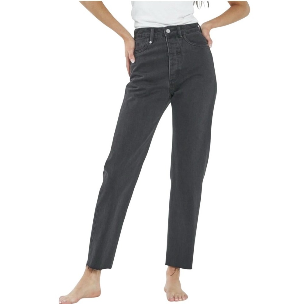 Thrills Paige High Rise Straight Leg Jeans Aged Black Size 4 Raw Hem Denim